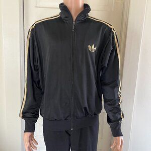 Retro-Look Black & Gold ADIDAS FIREBIRD Trefoil Track Jacket ~  Men's Large